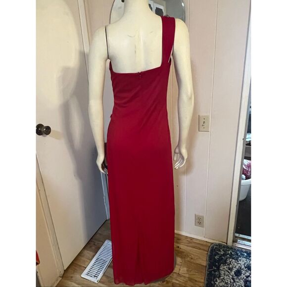 Alex Evenings Red One Shoulder Jewled Ruched Long Gown 10 - Picture 6 of 7